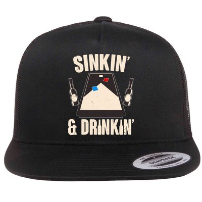 Funny Sinkin And Drinkin Cornhole Game Flatbill Hat