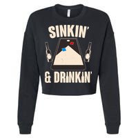 Funny Sinkin And Drinkin Cornhole Game Cropped Pullover Crew