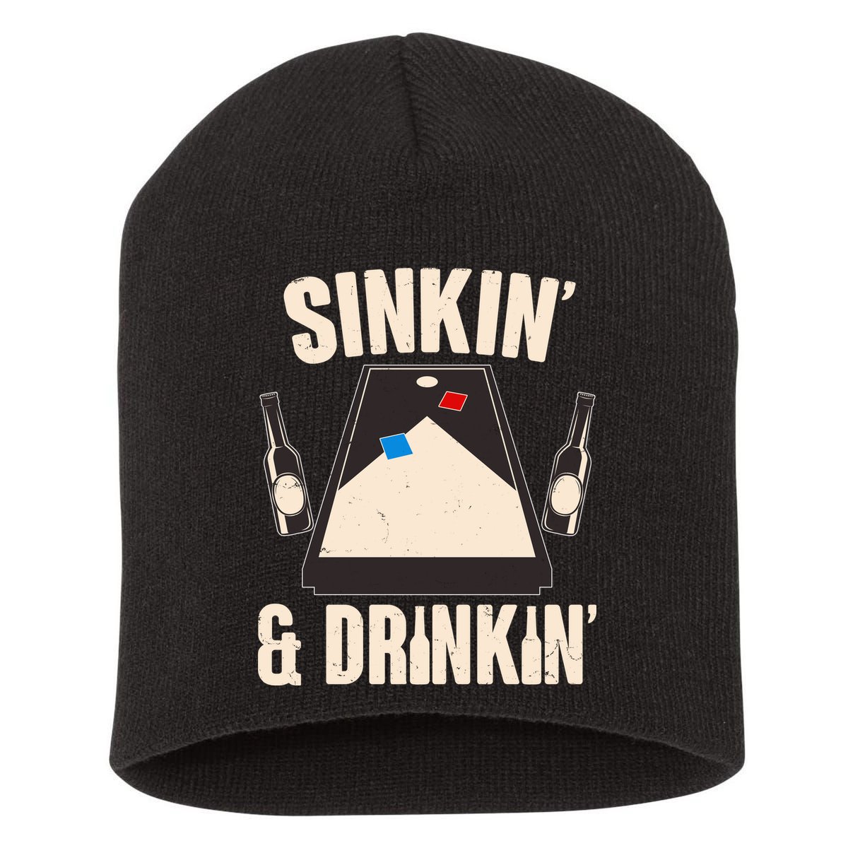 Funny Sinkin And Drinkin Cornhole Game Short Acrylic Beanie