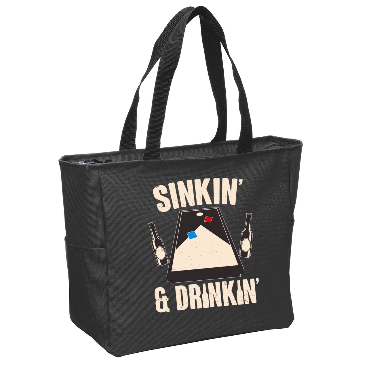 Funny Sinkin And Drinkin Cornhole Game Zip Tote Bag