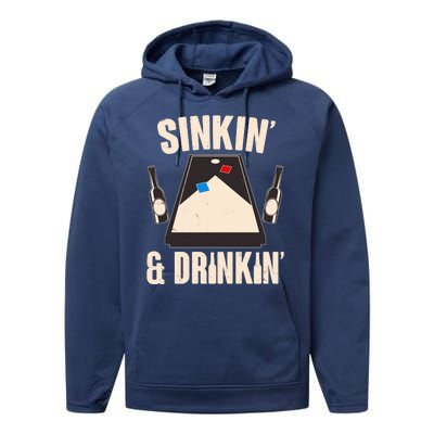 Funny Sinkin And Drinkin Cornhole Game Performance Fleece Hoodie