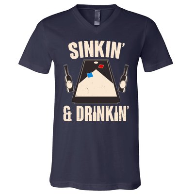 Funny Sinkin And Drinkin Cornhole Game V-Neck T-Shirt