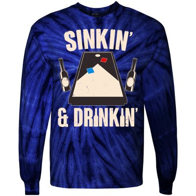 Funny Sinkin And Drinkin Cornhole Game Tie-Dye Long Sleeve Shirt