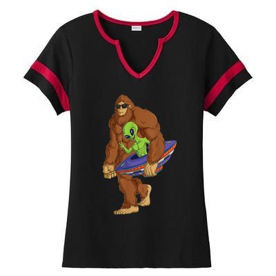 Funny Spaceship Alien Bigfoot Sasquatch UFO Extraterrestrial Ladies Halftime Notch Neck Tee