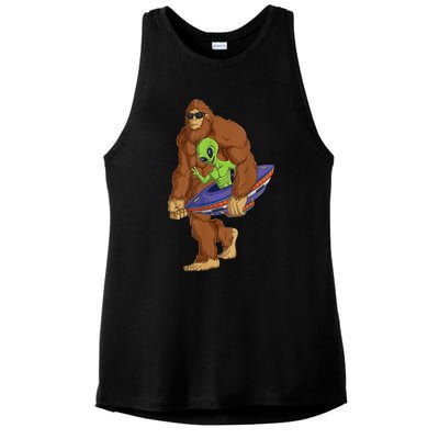 Funny Spaceship Alien Bigfoot Sasquatch UFO Extraterrestrial Ladies PosiCharge Tri-Blend Wicking Tank