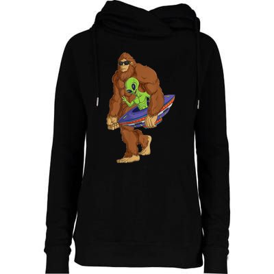 Funny Spaceship Alien Bigfoot Sasquatch UFO Extraterrestrial Womens Funnel Neck Pullover Hood