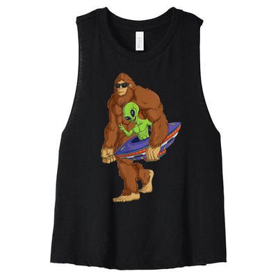 Funny Spaceship Alien Bigfoot Sasquatch UFO Extraterrestrial Women's Racerback Cropped Tank