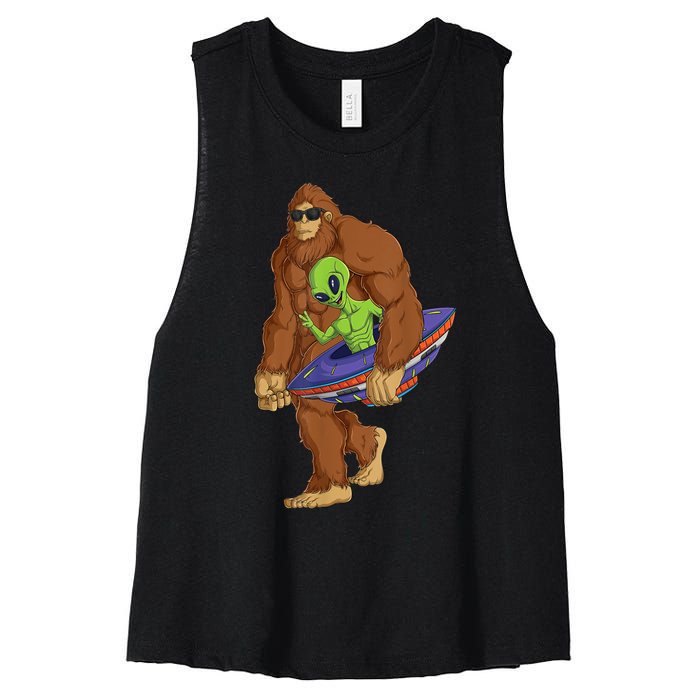 Funny Spaceship Alien Bigfoot Sasquatch UFO Extraterrestrial Women's Racerback Cropped Tank