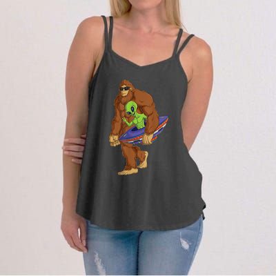 Funny Spaceship Alien Bigfoot Sasquatch UFO Extraterrestrial Women's Strappy Tank