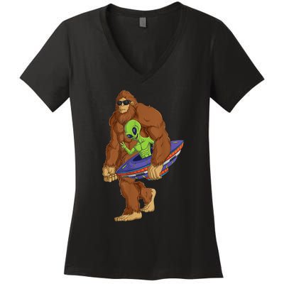 Funny Spaceship Alien Bigfoot Sasquatch UFO Extraterrestrial Women's V-Neck T-Shirt