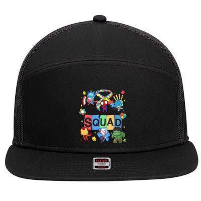 Funny Superhero Autism Super Squad 7 Panel Mesh Trucker Snapback Hat