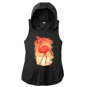 Flamingo Sunset Art Ladies PosiCharge Tri-Blend Wicking Draft Hoodie Tank