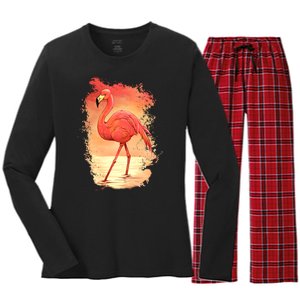 Flamingo Sunset Art Women's Long Sleeve Flannel Pajama Set 