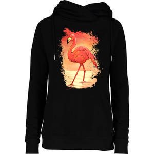 Flamingo Sunset Art Womens Funnel Neck Pullover Hood