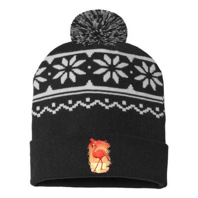 Flamingo Sunset Art USA-Made Snowflake Beanie