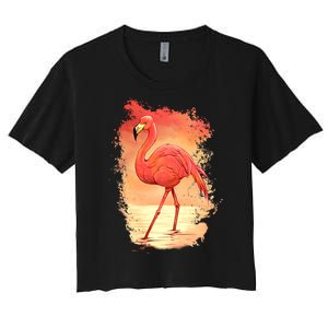 Flamingo Sunset Art Women's Crop Top Tee