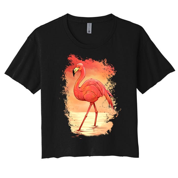 Flamingo Sunset Art Women's Crop Top Tee