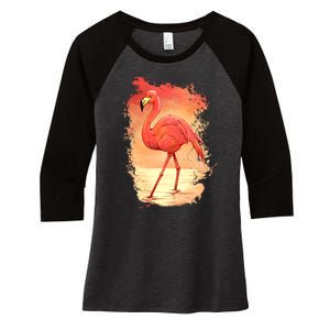 Flamingo Sunset Art Women's Tri-Blend 3/4-Sleeve Raglan Shirt