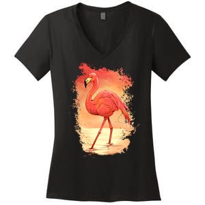 Flamingo Sunset Art Women's V-Neck T-Shirt