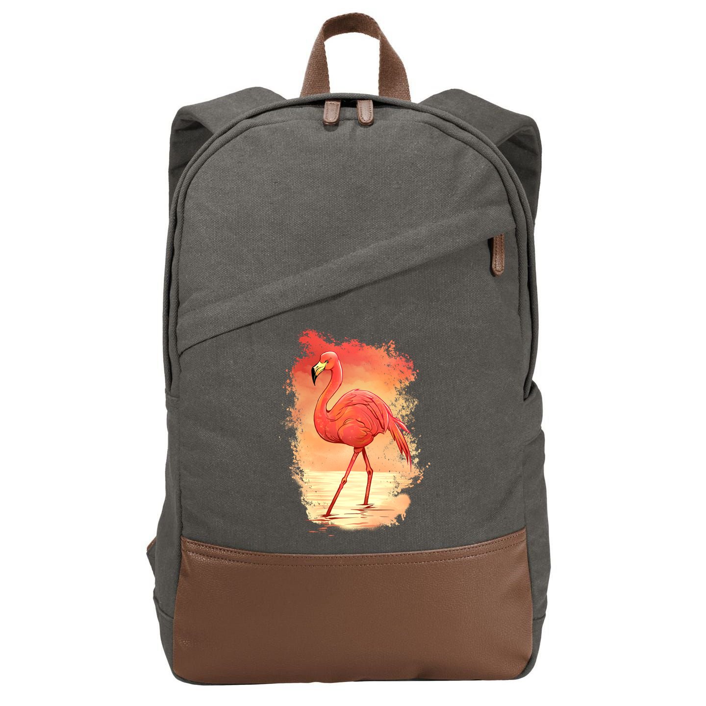 Flamingo Sunset Art Cotton Canvas Backpack