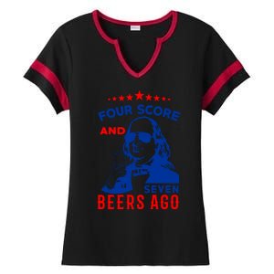 Four Score And Seven Beers Ago 4th Of July USA Merica Ladies Halftime Notch Neck Tee