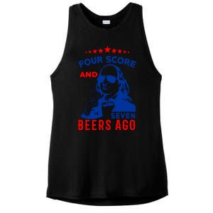 Four Score And Seven Beers Ago 4th Of July USA Merica Ladies PosiCharge Tri-Blend Wicking Tank