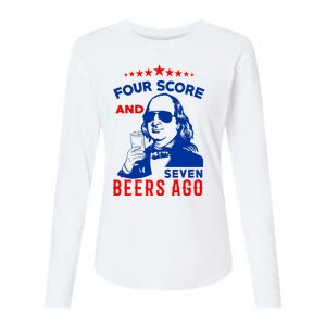 Four Score And Seven Beers Ago 4th Of July USA Merica Womens Cotton Relaxed Long Sleeve T-Shirt