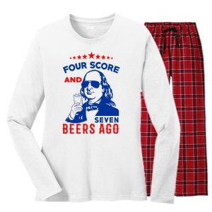 Four Score And Seven Beers Ago 4th Of July USA Merica Women's Long Sleeve Flannel Pajama Set 