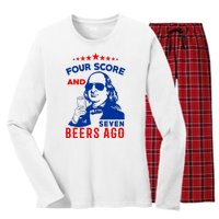 Four Score And Seven Beers Ago 4th Of July USA Merica Women's Long Sleeve Flannel Pajama Set 