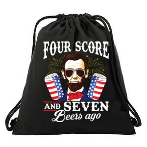 Four Score And 7 Beers Ago 4th Of July Drinking Like Lincoln Drawstring Bag