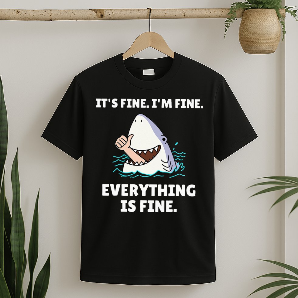Funny Shark Attack It’s Fine I’m Fine Everything Is Fine T-Shirt