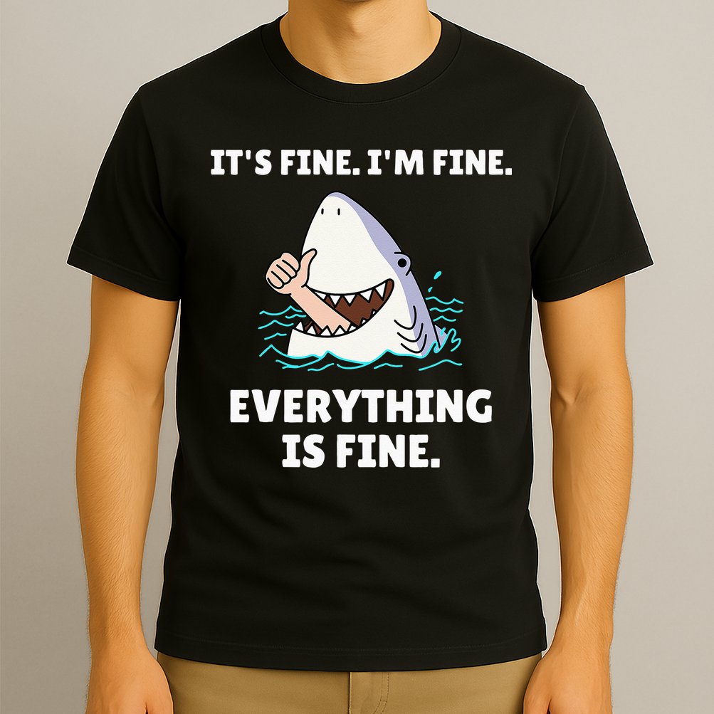 Funny Shark Attack It’s Fine I’m Fine Everything Is Fine T-Shirt