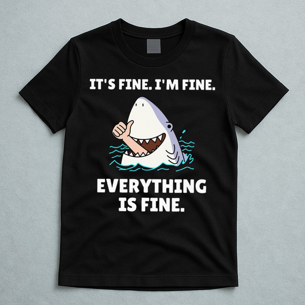 Funny Shark Attack It’s Fine I’m Fine Everything Is Fine T-Shirt