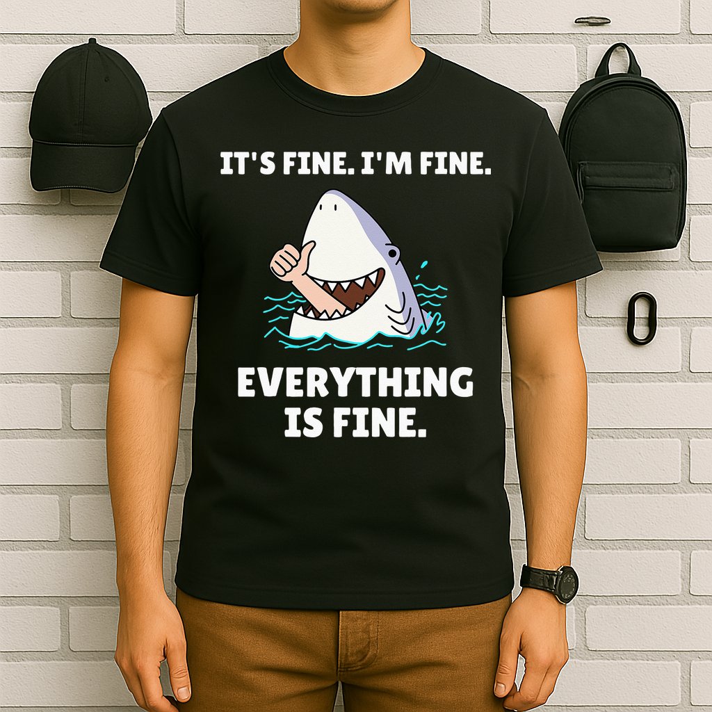 Funny Shark Attack It’s Fine I’m Fine Everything Is Fine T-Shirt