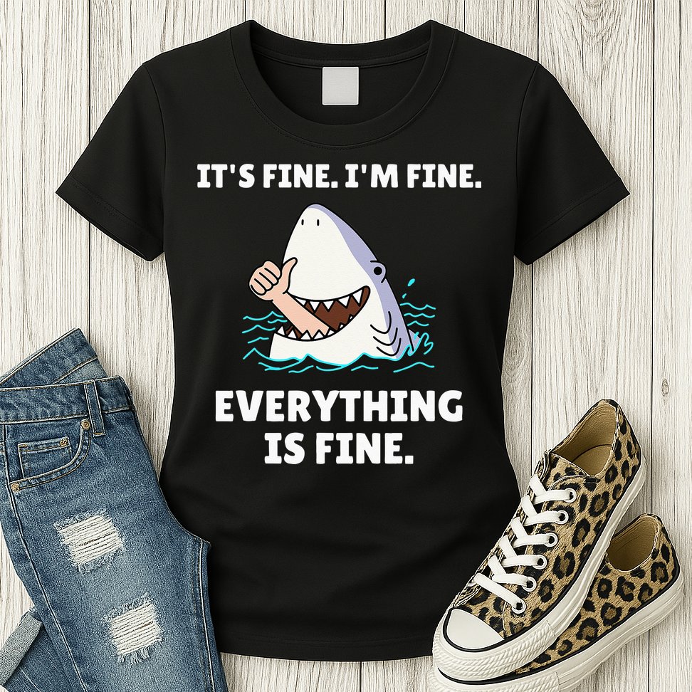 Funny Shark Attack It’s Fine I’m Fine Everything Is Fine Womens T-Shirt