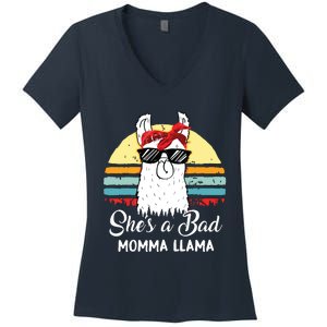 Funny Shes A Bad Momma Llama Mama Gift Women's V-Neck T-Shirt