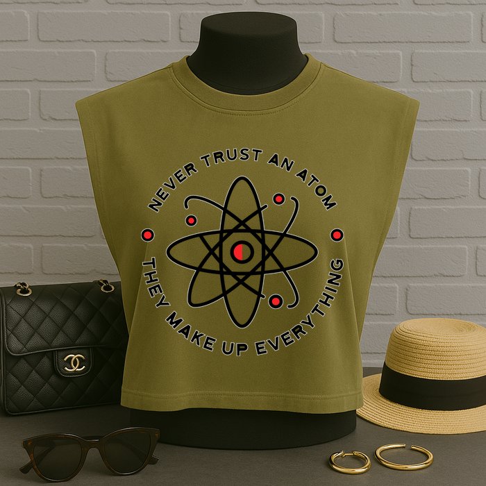 Funny Science Atom Design Garment-Dyed Women's Muscle Tee