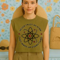 Funny Science Atom Design Garment-Dyed Women's Muscle Tee