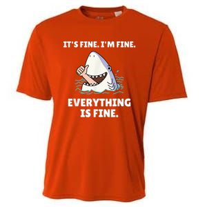 Funny Shark Attack It’s Fine I’m Fine Everything Is Fine Cooling Performance Crew T-Shirt