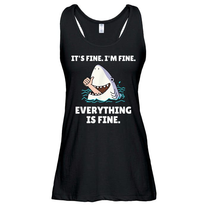 Funny Shark Attack It’s Fine I’m Fine Everything Is Fine Ladies Essential Flowy Tank