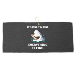 Funny Shark Attack It’s Fine I’m Fine Everything Is Fine Large Microfiber Waffle Golf Towel