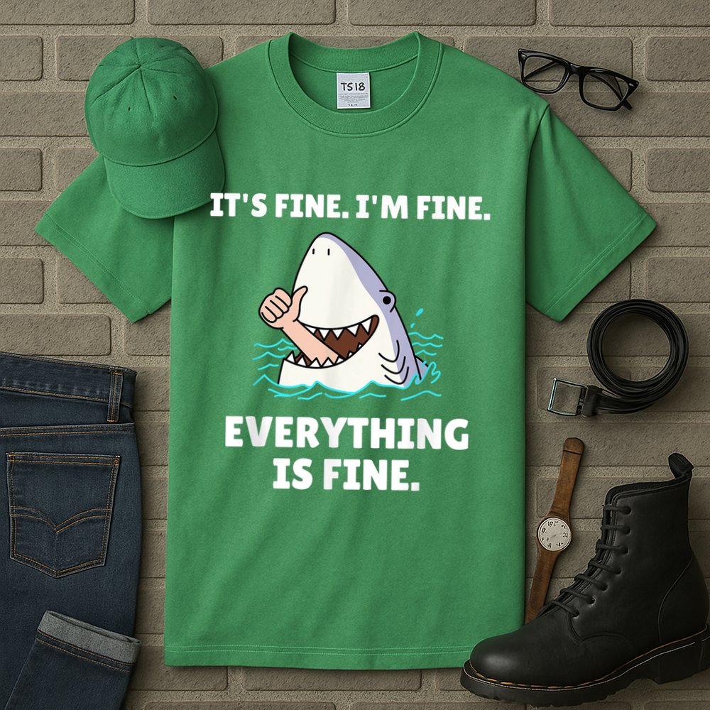 Funny Shark Attack It’s Fine I’m Fine Everything Is Fine Tall T-Shirt