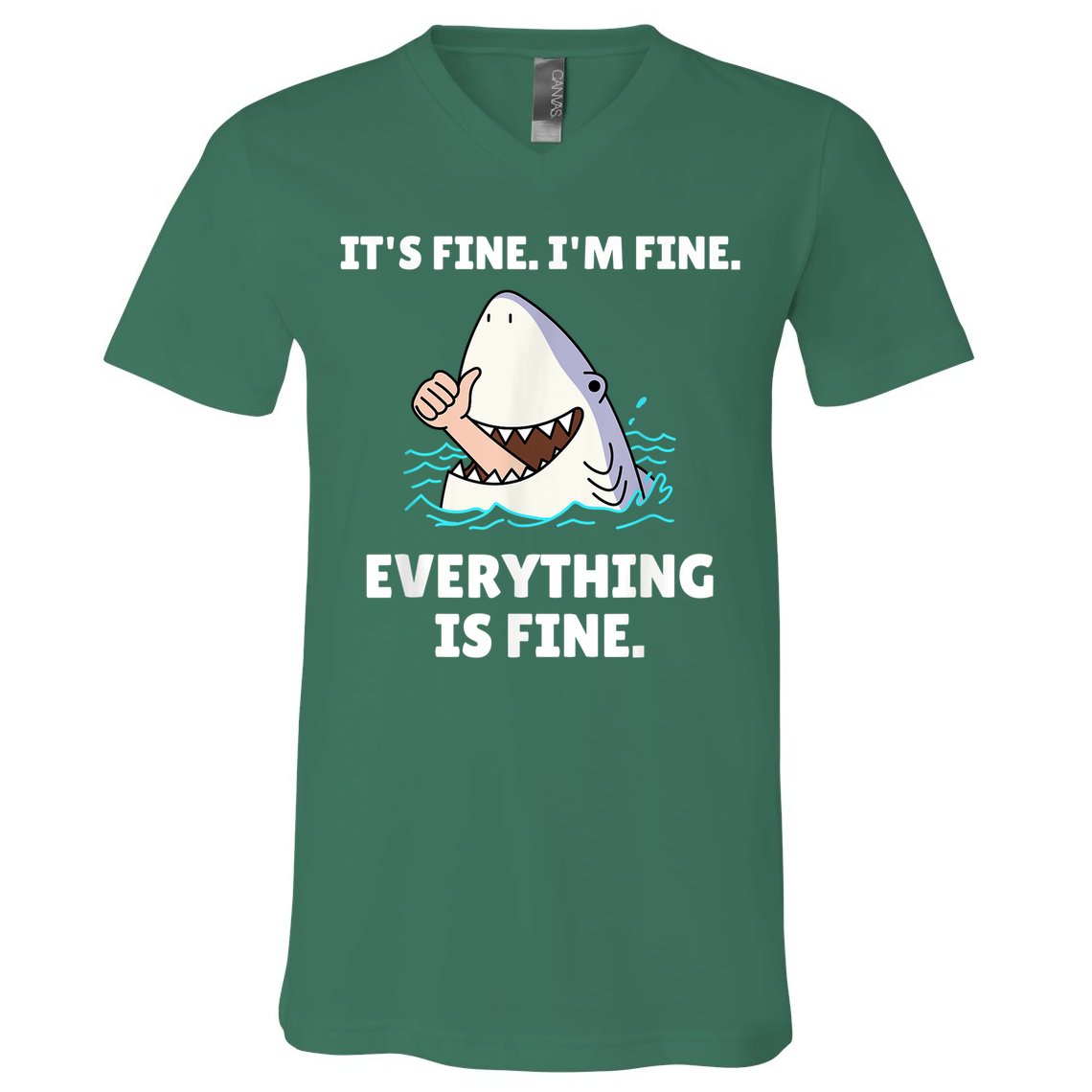 Funny Shark Attack It’s Fine I’m Fine Everything Is Fine V-Neck T-Shirt