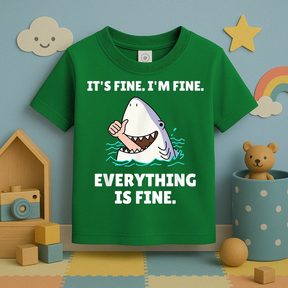 Funny Shark Attack It’s Fine I’m Fine Everything Is Fine Toddler T-Shirt