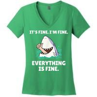 Funny Shark Attack It’s Fine I’m Fine Everything Is Fine Women's V-Neck T-Shirt
