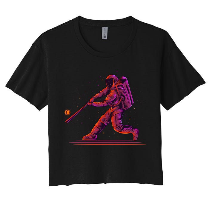 Funny Space Astronaut Baseball Women's Crop Top Tee