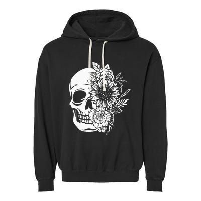 Floral Skull And Rose Magic Skull Garment-Dyed Fleece Hoodie