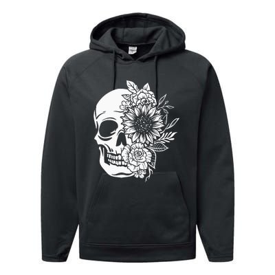 Floral Skull And Rose Magic Skull Performance Fleece Hoodie