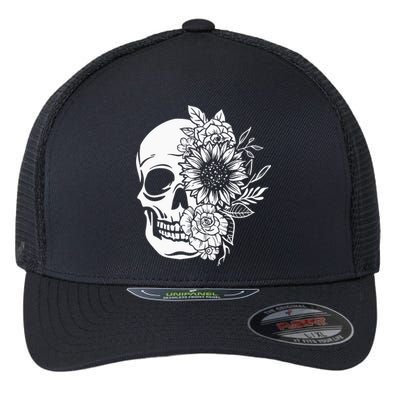 Floral Skull And Rose Magic Skull Flexfit Unipanel Trucker Cap