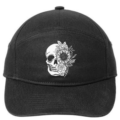 Floral Skull And Rose Magic Skull 7-Panel Snapback Hat